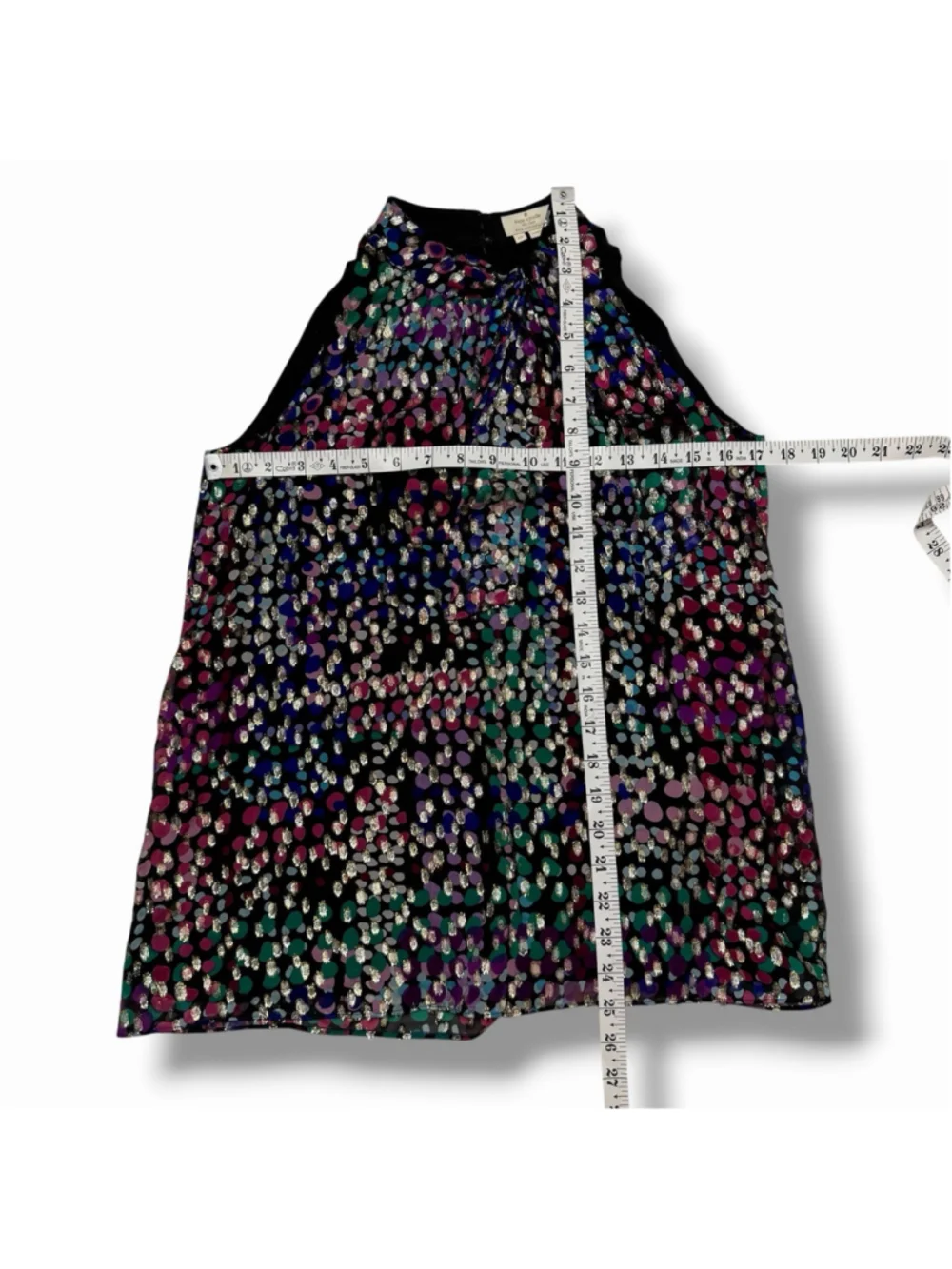 Kate Spade Silk Metallic Confetti Bow Neck Halter Top Multicolor Dot Blouse XS